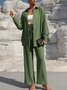 Women Plain Split Joint Two-Piece Set Daily Long Sleeve Casual Spring/Fall Top With Pants Matching Set