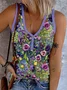 Casual V Neck Floral Tank Top