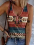 Casual V Neck Geometric Tank Top