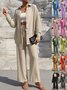 Women Plain Split Joint Two-Piece Set Daily Long Sleeve Casual Spring/Fall Top With Pants Matching Set