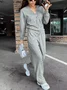Women Plain Split Joint Two-Piece Set Daily Long Sleeve Casual Spring/Fall Top With Pants Matching Set