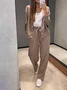 Women Plain Split Joint Two-Piece Set Daily Long Sleeve Casual Spring/Fall Top With Pants Matching Set