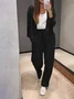 Women Plain Split Joint Two-Piece Set Daily Long Sleeve Casual Spring/Fall Top With Pants Matching Set