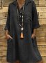Women Plain All Season Dress Shirt Collar Three Quarter Sleeve Shirt Dress H-Line Dress