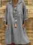 Women Plain All Season Dress Shirt Collar Three Quarter Sleeve Shirt Dress H-Line Dress