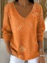 Women Cotton Floral Long Sleeve Comfy Casual Sweater