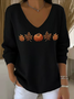 Women Cotton Maple Leaf Pumpkin Print Long Sleeve Comfy Casual Sweater