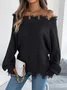 Women Cotton Plain Long Sleeve Comfy Casual Sweater