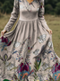 Women Floral Spring/Fall Dress V Neck Long Sleeve A-Line Dress