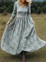 Women Floral Spring/Fall Dress V Neck Long Sleeve A-Line Dress