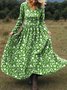 Women Floral Spring/Fall Dress V Neck Long Sleeve A-Line Dress