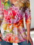 Casual Floral V Neck Long Sleeve T-shirt
