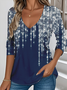 Festive Sequined Graphic Print V Neck Long Sleeve T-shirt