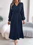 Women Plain Spring/Fall Dress V Neck Long Sleeve A-Line Dress
