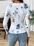 Casual Floral U-Neck Long Sleeve T-shirt