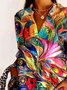 Women's Shirt Cotton Button Up Peacock Art Print Basic Blouse Casual Long Sleeve Shirt Collar Daily Top