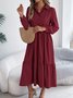 Women Plain Spring/Fall Dress Shirt Collar Long Sleeve A-Line Dress