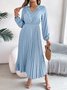 Women Plain Spring/Fall Dress V Neck Long Sleeve A-Line Dress