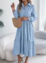 Women Plain Spring/Fall Dress Shirt Collar Long Sleeve A-Line Dress
