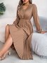 Women Plain Spring/Fall Dress V Neck Long Sleeve A-Line Dress