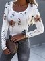 Casual Floral U-Neck Long Sleeve T-shirt