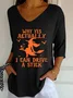 Vintage Halloween Witch Print V Neck Three Quarter Sleeve T-shirt