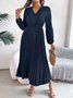 Women Plain Spring/Fall Dress V Neck Long Sleeve A-Line Dress