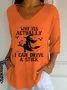 Vintage Halloween Witch Print V Neck Three Quarter Sleeve T-shirt