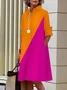 Women Geometric Spring/Fall Dress Shawl Collar Long Sleeve Shirt Dress H-Line Dress
