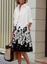 Women Geometric Spring/Fall Dress Shawl Collar Long Sleeve Shirt Dress H-Line Dress