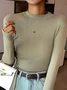 Women Simple Plain Soft Comfy Mock Neck Long Sleeve T-shirt