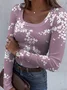 Casual Floral U-Neck Long Sleeve T-shirt