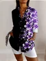 V Neck Long Sleeve Floral Regular Micro-Elasticity Regular Fit Shirt For Women