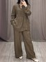 Women Plain Two-Piece Set Daily Long Sleeve Casual Spring/Fall Top With Pants Matching Set