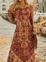 Women Ethnic Spring/Fall Dress Crew Neck Long Sleeve A-Line Dress