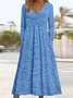 Women Plain Spring/Fall Dress V Neck Long Sleeve A-Line Dress