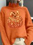 Women Halloween Pumpkin Pumpkin Sequin 3D Print Long Sleeve Comfy Casual Sweater