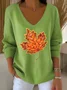 Women Maple Leaf Retro Ethnic Print Long Sleeve Comfy Casual Sweater