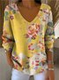 Women Cotton Floral Art Print Long Sleeve Comfy Casual Sweater