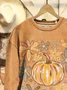 Women's Vintage Halloween Pumpkin Flowers Print Casual Crew Neck Sweatshirt