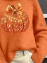 Women Halloween Pumpkin Pumpkin Sequin 3D Print Long Sleeve Comfy Casual Sweater