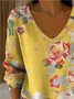 Women Cotton Floral Art Print Long Sleeve Comfy Casual Sweater
