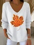 Women Maple Leaf Retro Ethnic Print Long Sleeve Comfy Casual Sweater
