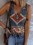 Casual V Neck Geometric Tank Top