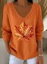 Women Cotton Maple Leaf Retro Ethnic Print Long Sleeve Comfy Sweater