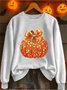 Vintage Crew Neck Halloween Pumpkin Sequin 3D Print Sweatshirt