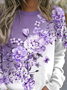 Casual Crew Neck Floral Sweatshirt Printing