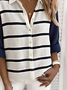Shirt Collar Long Sleeve Striped Regular Loose Shirt For Women
