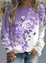 Casual Crew Neck Floral Sweatshirt Printing