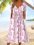 Women Geometric Summer Dress Half Open Collar Half Sleeve A-Line Dress